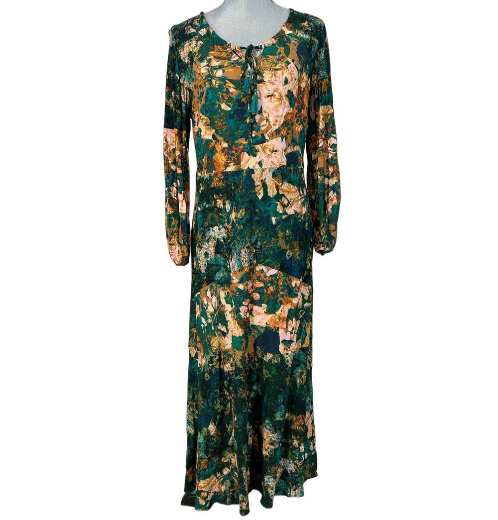Soft Surroundings Dakota Floral Long Sleeve Maxi Dress Size M Green Multicolor